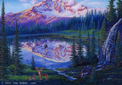 Painting Mount Rainier View Carbon Glacier, Washington picture art print canvas