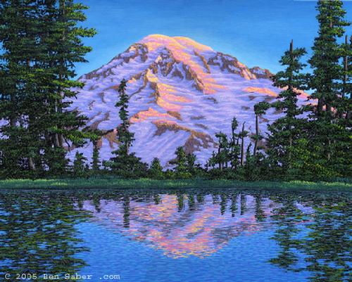 Painting Mount Rainier Sunrise Washington picture lake