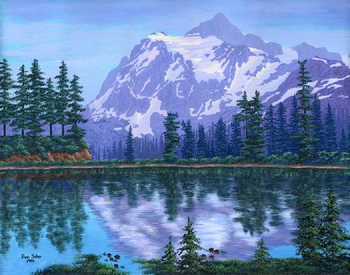 Mount Shuksan  fog picture lake painting