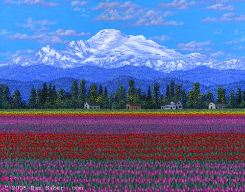 Painting Skajit Valley Tulips & Mt Baker, Washington picture
