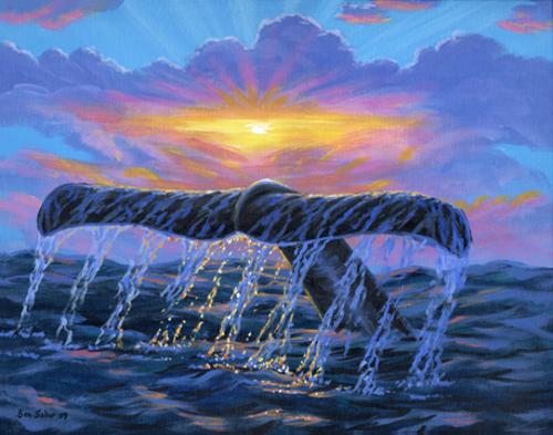 Whale Tale fluke painting picture Sunset maui hawaii