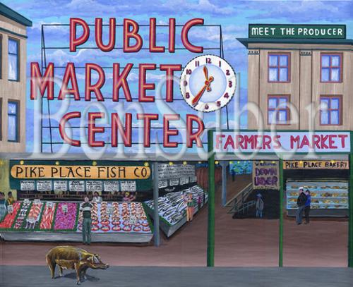 pike place market pig sign seattle painting picture