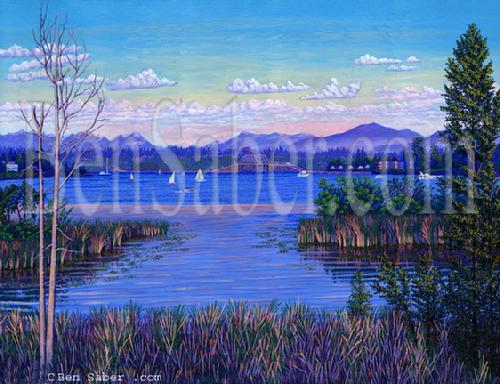floating bridge lake washington painting picture uw portage bay
